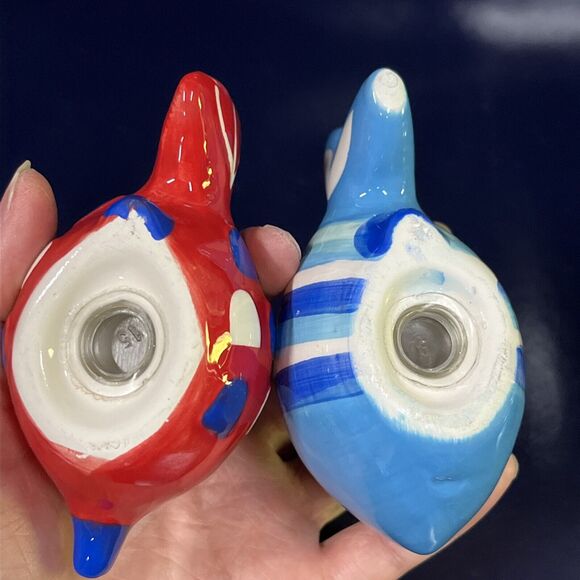Set Of Ceramic Fish Salt & Pepper Shakers Red/Blue Beach‎ House Tropical - T 7-3 - Picture 3 of 5